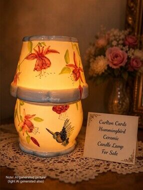Vintage Carlton Cards Ceramic Hummingbird Candle Lamp 9.5" Tall